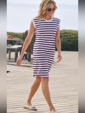 🆕 FRANK & EILEEN Mini Cory Vintage Muscle Tee Dress Medium Stripe Nautical USA